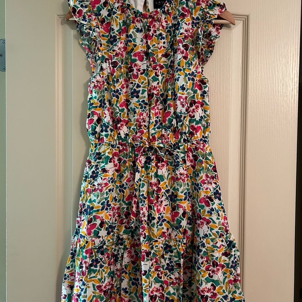 Laundry By Shelli Segal Pink and Green Ruffled Tie Front Sundress